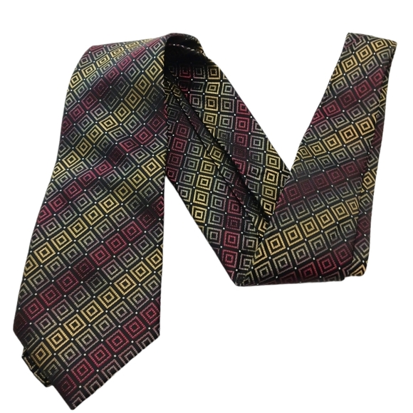 Stafford Other - Stafford Essentials Mens Tie Black Maroon Beige Geometric 58" Classic Wide